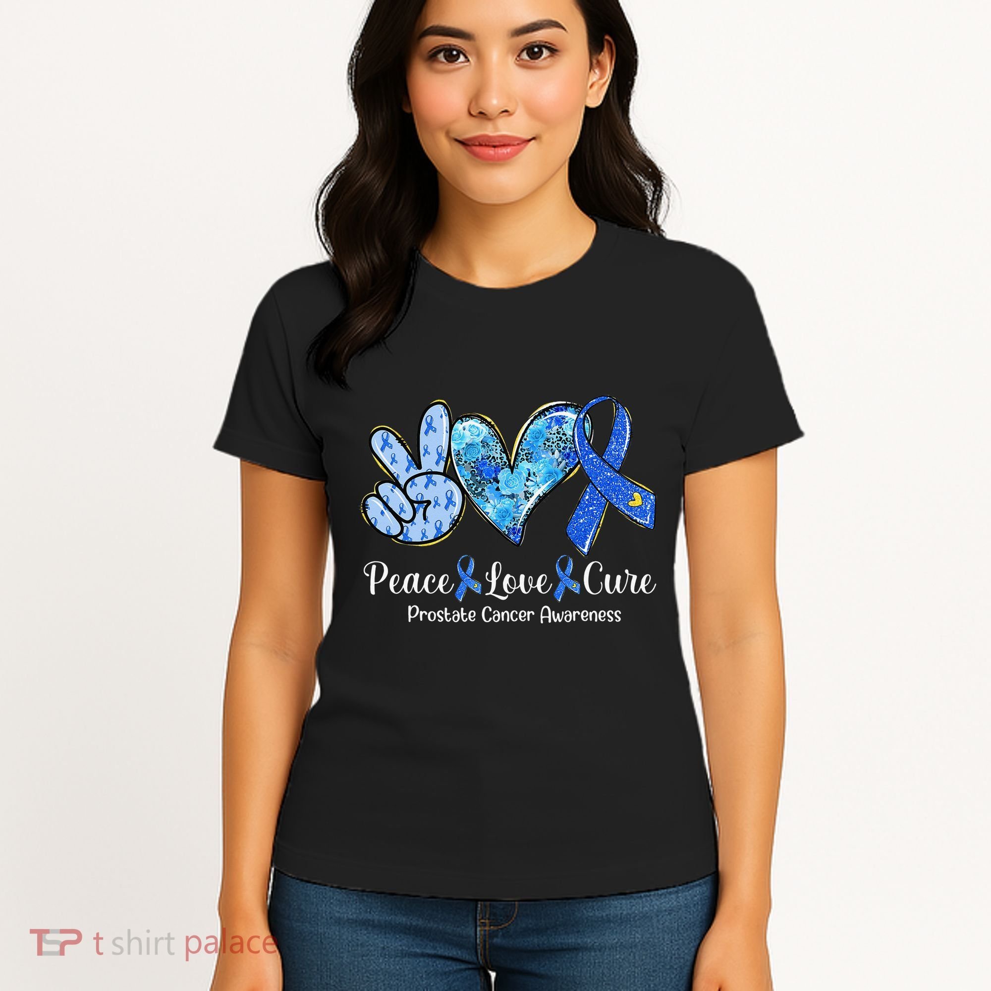 peace love cure blue ribbon prostate cancer awareness s Women's T-Shirt