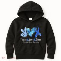 peace love cure blue ribbon prostate cancer awareness s Kids Hoodie thumb 0