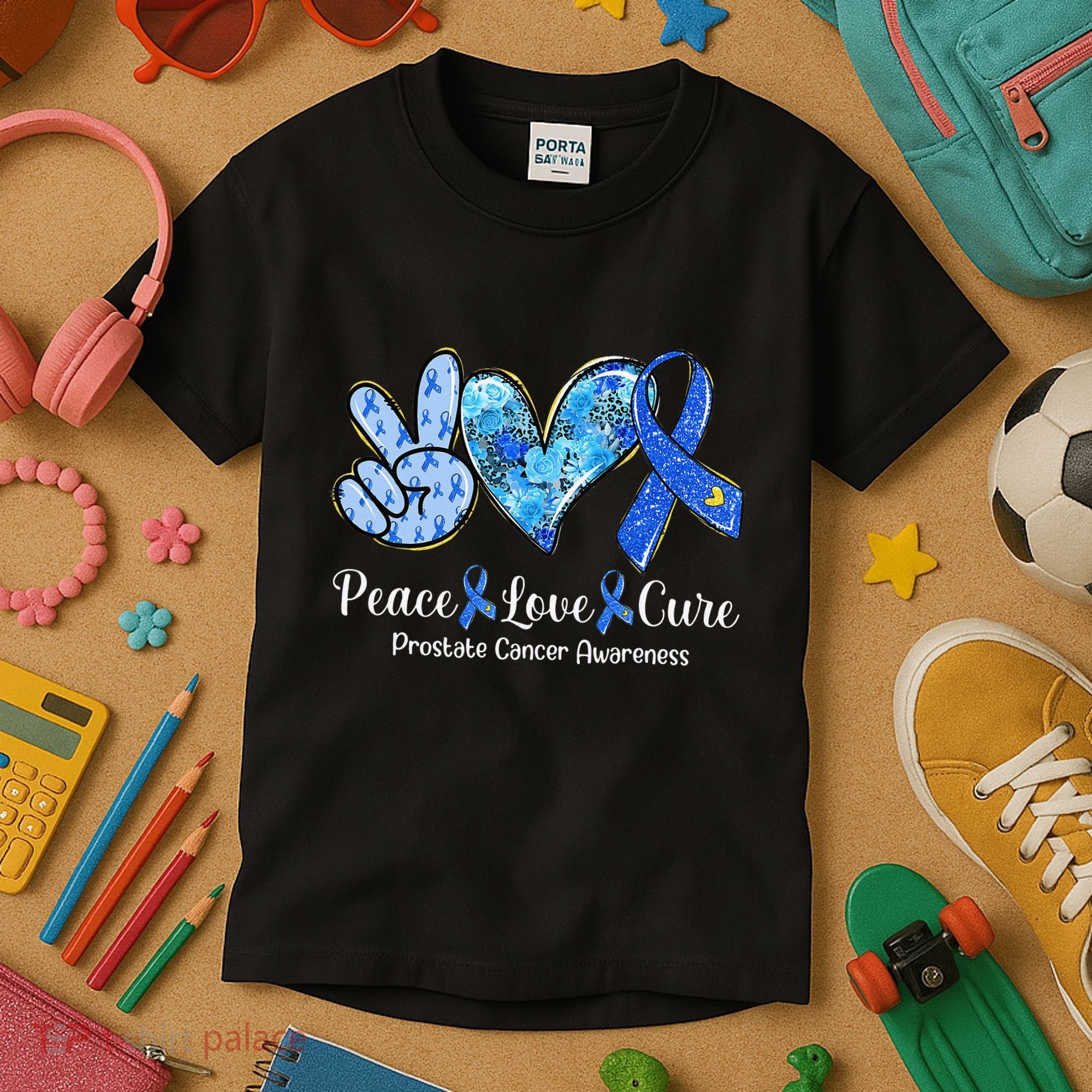 peace love cure blue ribbon prostate cancer awareness s Kids T-Shirt