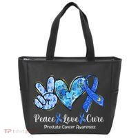 peace love cure blue ribbon prostate cancer awareness s Tote Bag thumb 0
