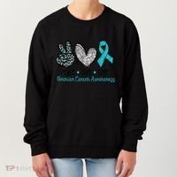 Peace Love Cure Teal Ribon Ovarian Cancer Awareness Warrior Gift Women's Sweatshirt thumb 0