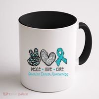 Peace Love Cure Teal Ribon Ovarian Cancer Awareness Warrior Gift Coffee Mug thumb 1