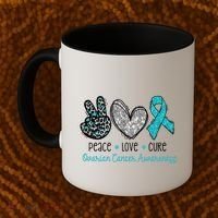 Peace Love Cure Teal Ribon Ovarian Cancer Awareness Warrior Gift Coffee Mug thumb 2