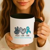 Peace Love Cure Teal Ribon Ovarian Cancer Awareness Warrior Gift Coffee Mug thumb 3