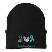 Peace Love Cure Teal Ribon Ovarian Cancer Awareness Warrior Gift Beanie thumb 0