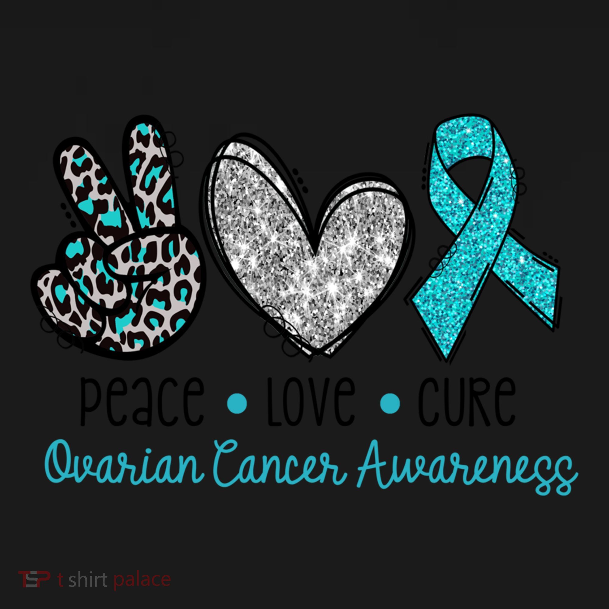 Peace Love Cure Teal Ribon Ovarian Cancer Awareness Warrior Gift Women's Hoodie