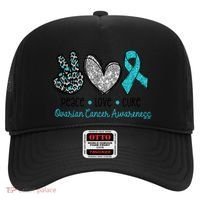 Peace Love Cure Teal Ribon Ovarian Cancer Awareness Warrior Gift Hat thumb 0