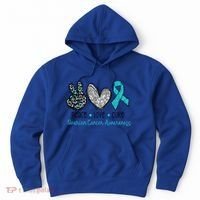 Peace Love Cure Teal Ribon Ovarian Cancer Awareness Warrior Gift Hoodie thumb 0