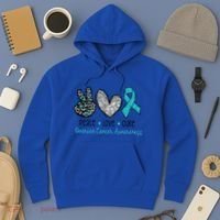 Peace Love Cure Teal Ribon Ovarian Cancer Awareness Warrior Gift Hoodie thumb 3