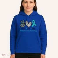Peace Love Cure Teal Ribon Ovarian Cancer Awareness Warrior Gift Hoodie thumb 5