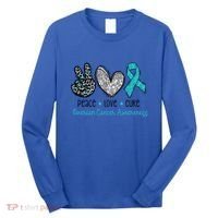 Peace Love Cure Teal Ribon Ovarian Cancer Awareness Warrior Gift Long Sleeve Shirt thumb 0