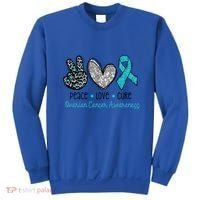 Peace Love Cure Teal Ribon Ovarian Cancer Awareness Warrior Gift Sweatshirt thumb 0
