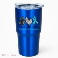 Peace Love Cure Teal Ribon Ovarian Cancer Awareness Warrior Gift Tumbler thumb 0
