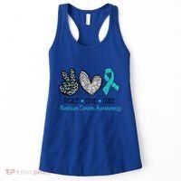 Peace Love Cure Teal Ribon Ovarian Cancer Awareness Warrior Gift Women's Tank Top thumb 0