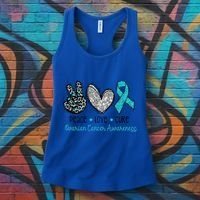 Peace Love Cure Teal Ribon Ovarian Cancer Awareness Warrior Gift Women's Tank Top thumb 3