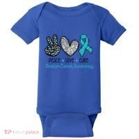 Peace Love Cure Teal Ribon Ovarian Cancer Awareness Warrior Gift Baby Bodysuit thumb 0
