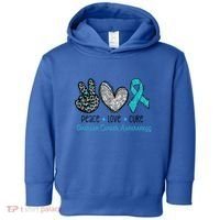 Peace Love Cure Teal Ribon Ovarian Cancer Awareness Warrior Gift Toddler Hoodie thumb 0