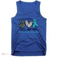 Peace Love Cure Teal Ribon Ovarian Cancer Awareness Warrior Gift Tank Top thumb 0