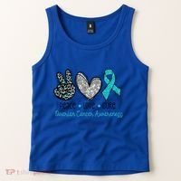 Peace Love Cure Teal Ribon Ovarian Cancer Awareness Warrior Gift Tank Top thumb 2