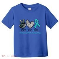 Peace Love Cure Teal Ribon Ovarian Cancer Awareness Warrior Gift Toddler T-Shirt thumb 0