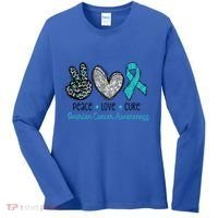 Peace Love Cure Teal Ribon Ovarian Cancer Awareness Warrior Gift Women's Long Sleeve Shirt thumb 0