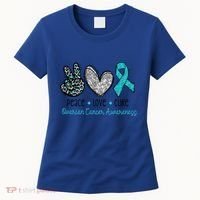 Peace Love Cure Teal Ribon Ovarian Cancer Awareness Warrior Gift Women's T-Shirt thumb 0
