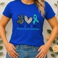 Peace Love Cure Teal Ribon Ovarian Cancer Awareness Warrior Gift Women's T-Shirt thumb 2