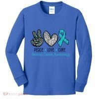 Peace Love Cure Teal Ribon Ovarian Cancer Awareness Warrior Gift Kids Long Sleeve Shirt thumb 0