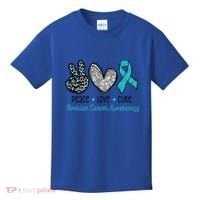 Peace Love Cure Teal Ribon Ovarian Cancer Awareness Warrior Gift Kids T-Shirt thumb 0