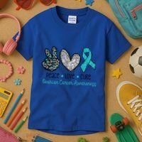 Peace Love Cure Teal Ribon Ovarian Cancer Awareness Warrior Gift Kids T-Shirt thumb 3