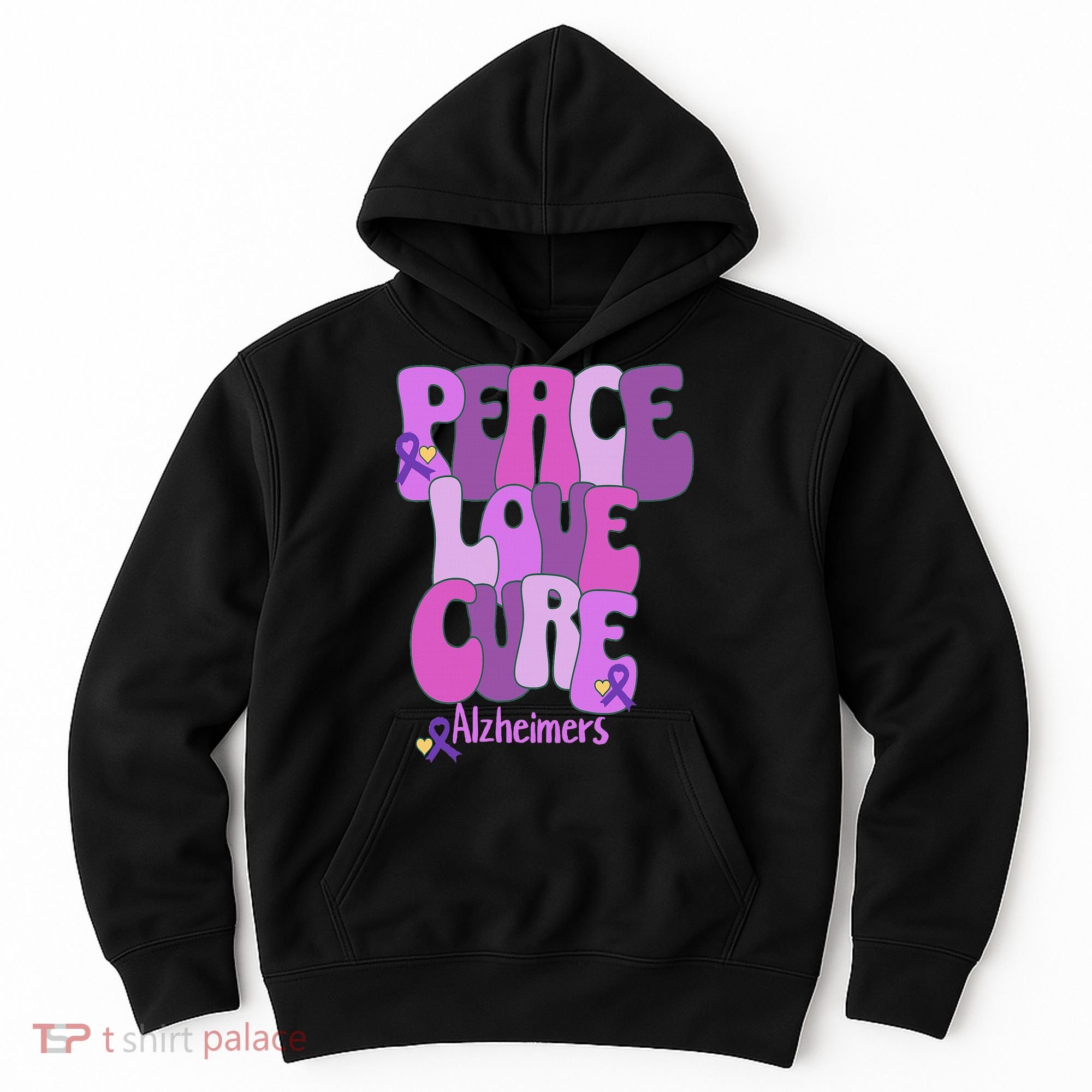 Peace Love Cure Alzheimer's Awareness Purple Ribbon End Alz Hoodie