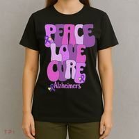 Peace Love Cure Alzheimer's Awareness Purple Ribbon End Alz T-Shirt thumb 4