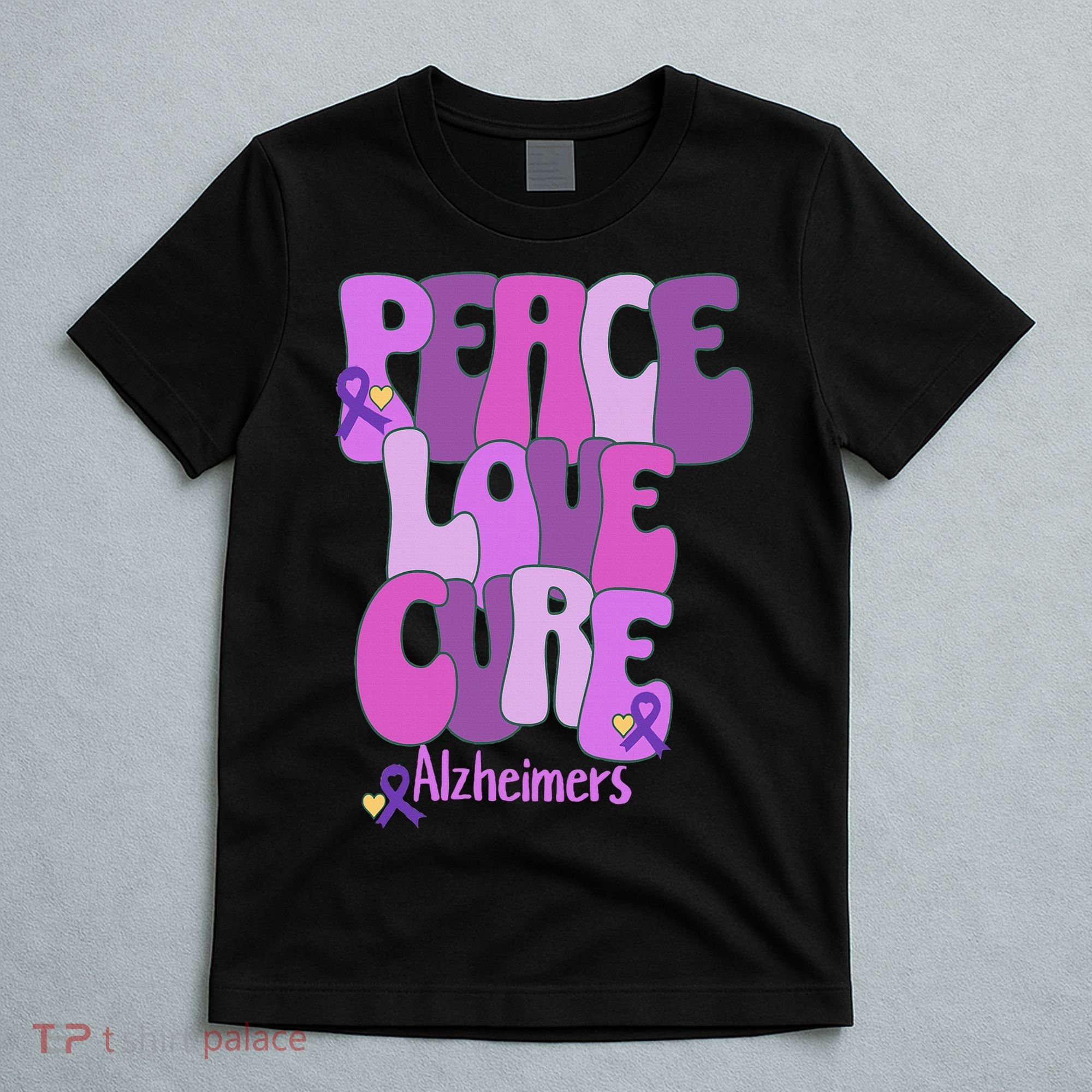 Peace Love Cure Alzheimer's Awareness Purple Ribbon End Alz T-Shirt