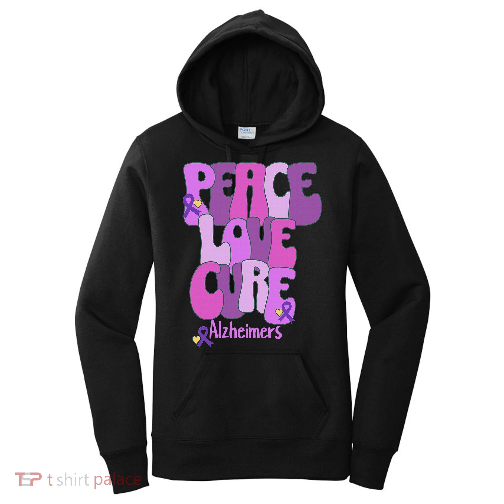 Peace Love Cure Alzheimer's Awareness Purple Ribbon End Alz Women's Hoodie