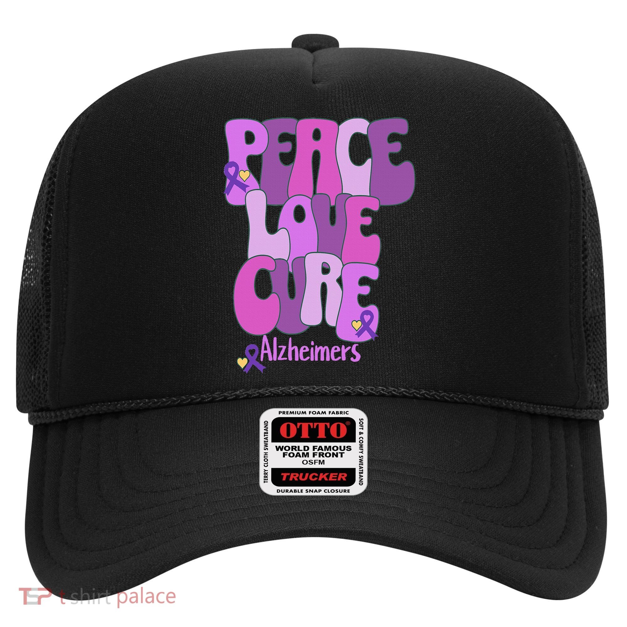 Peace Love Cure Alzheimer's Awareness Purple Ribbon End Alz Hat