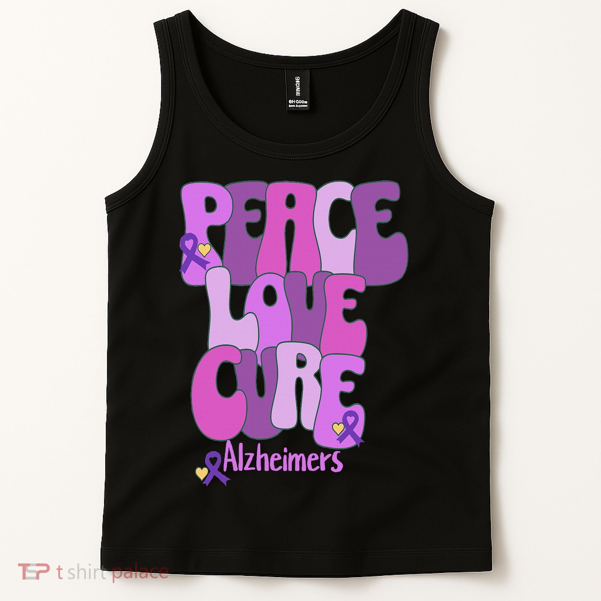 Peace Love Cure Alzheimer's Awareness Purple Ribbon End Alz Tank Top