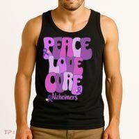 Peace Love Cure Alzheimer's Awareness Purple Ribbon End Alz Tank Top thumb 3
