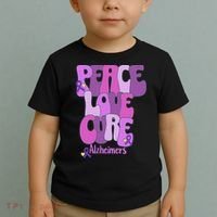 Peace Love Cure Alzheimer's Awareness Purple Ribbon End Alz Toddler T-Shirt thumb 2