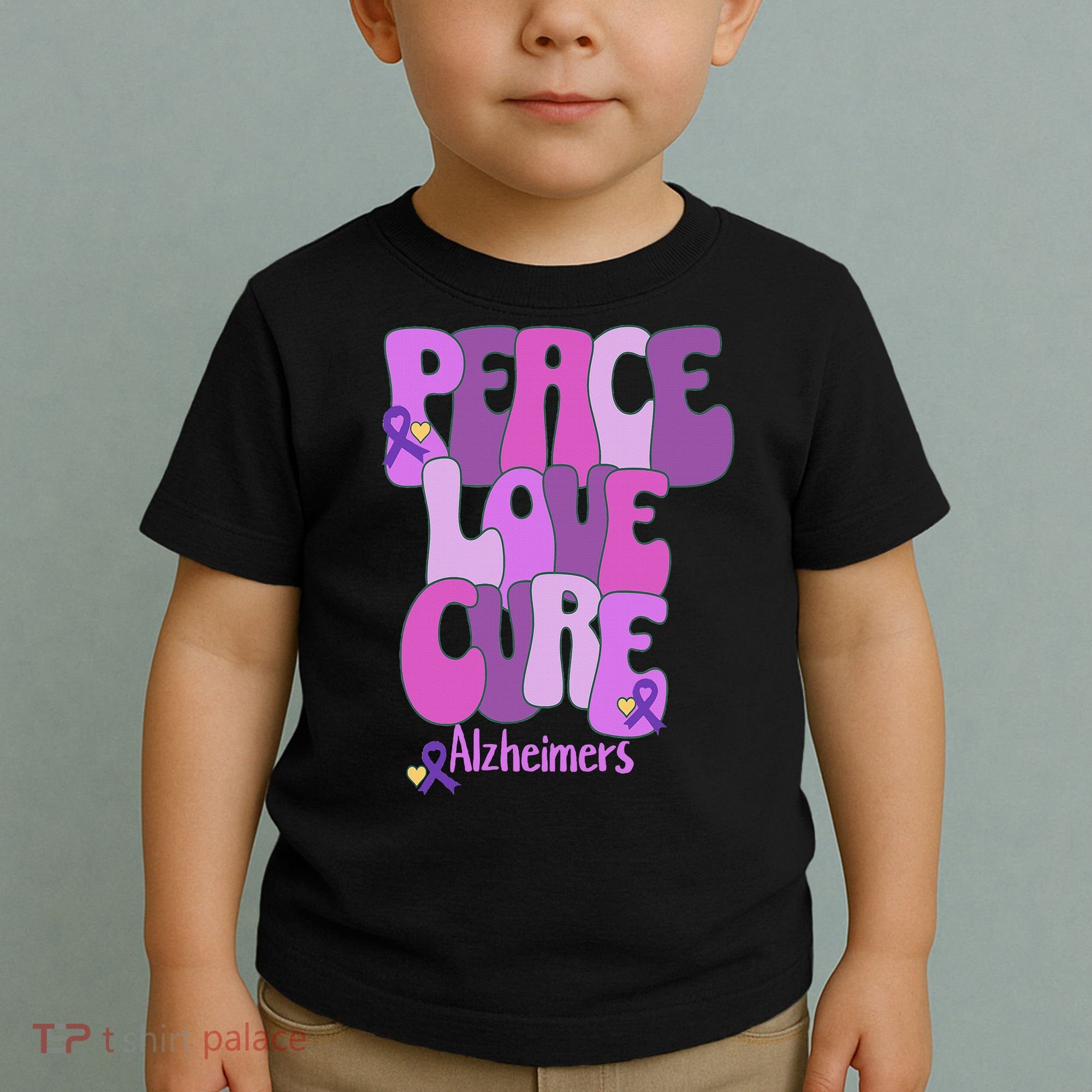 Peace Love Cure Alzheimer's Awareness Purple Ribbon End Alz Toddler T-Shirt