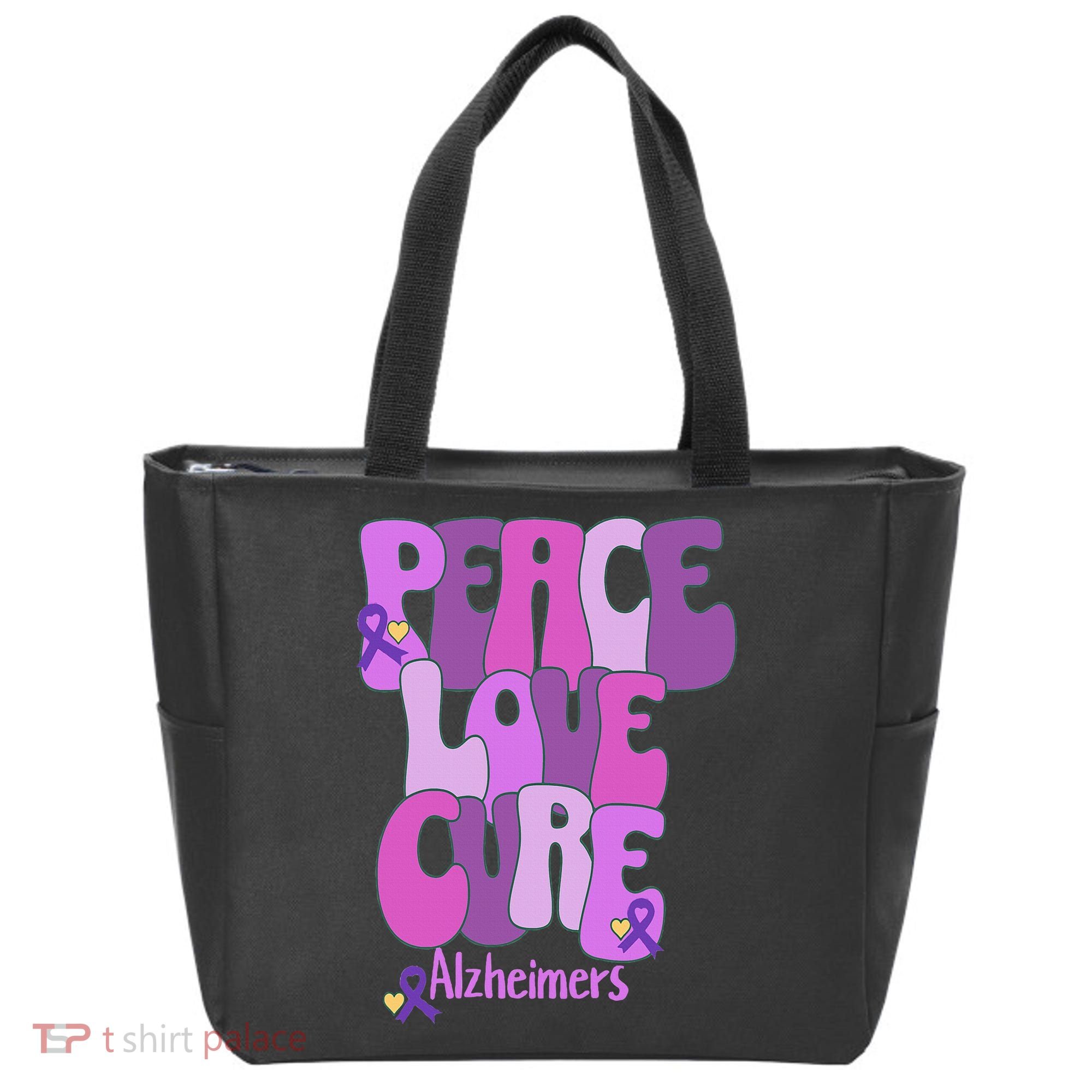 Peace Love Cure Alzheimer's Awareness Purple Ribbon End Alz Tote Bag