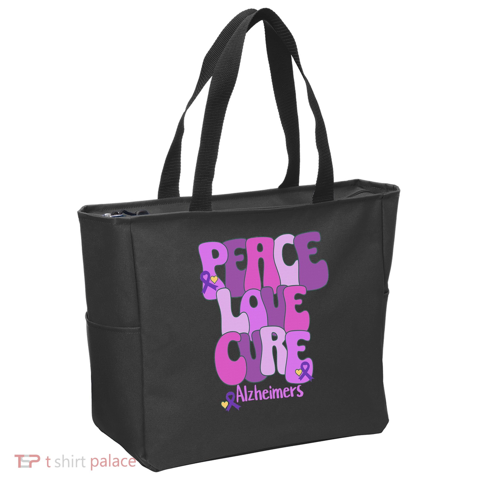 Peace Love Cure Alzheimer's Awareness Purple Ribbon End Alz Tote Bag