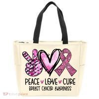 Peace Love Cure Pink Ribbon Cancer Breast Awareness Tote Bag thumb 0
