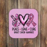 Peace Love Cure Pink Ribbon Cancer Breast Awareness Coaster thumb 0