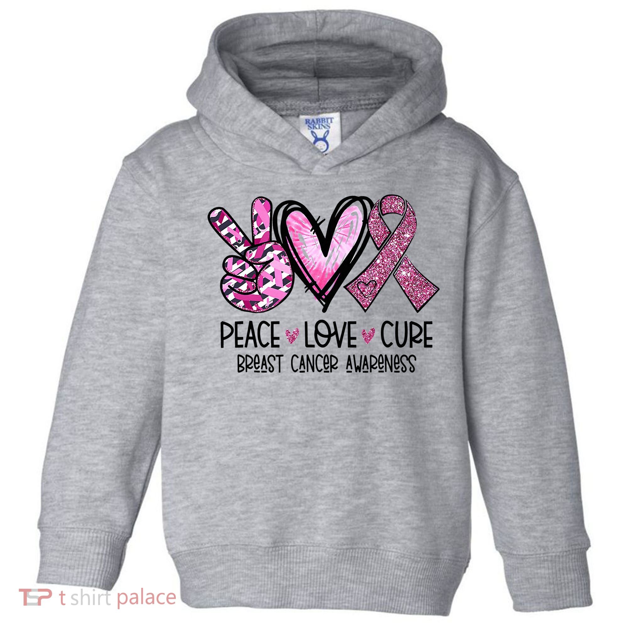 Peace Love Cure Pink Ribbon Cancer Breast Awareness Toddler Hoodie