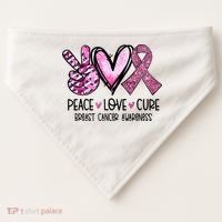 Peace Love Cure Pink Ribbon Cancer Breast Awareness USA-Made Doggie Bandana thumb 0