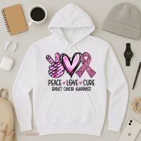 Peace Love Cure Pink Ribbon Cancer Breast Awareness Hoodie thumb 3