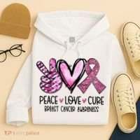 Peace Love Cure Pink Ribbon Cancer Breast Awareness Hoodie thumb 4
