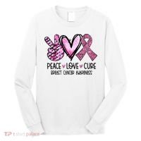 Peace Love Cure Pink Ribbon Cancer Breast Awareness Long Sleeve Shirt thumb 0
