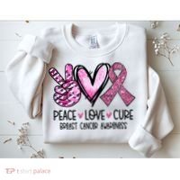 Peace Love Cure Pink Ribbon Cancer Breast Awareness Sweatshirt thumb 2