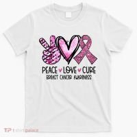 Peace Love Cure Pink Ribbon Cancer Breast Awareness T-Shirt thumb 0